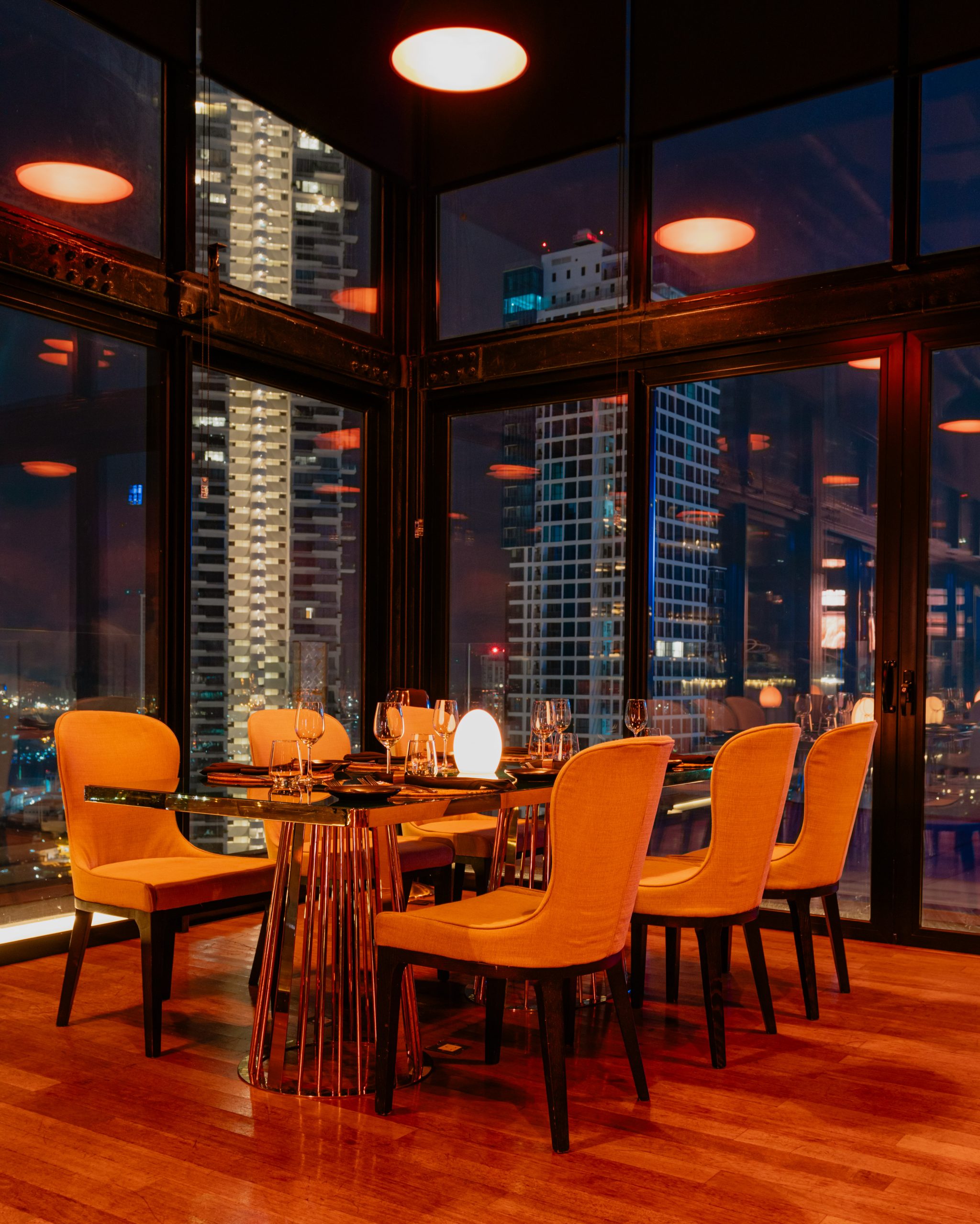Dining setup overlooking the city